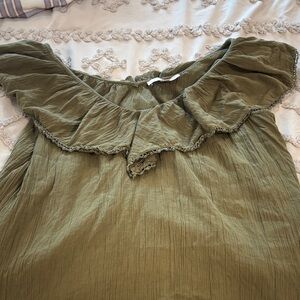 LOFT Sage Green Ruffle Blouse